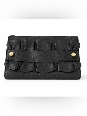 NWT Milly Astor Black Leather Ruffle Clutch